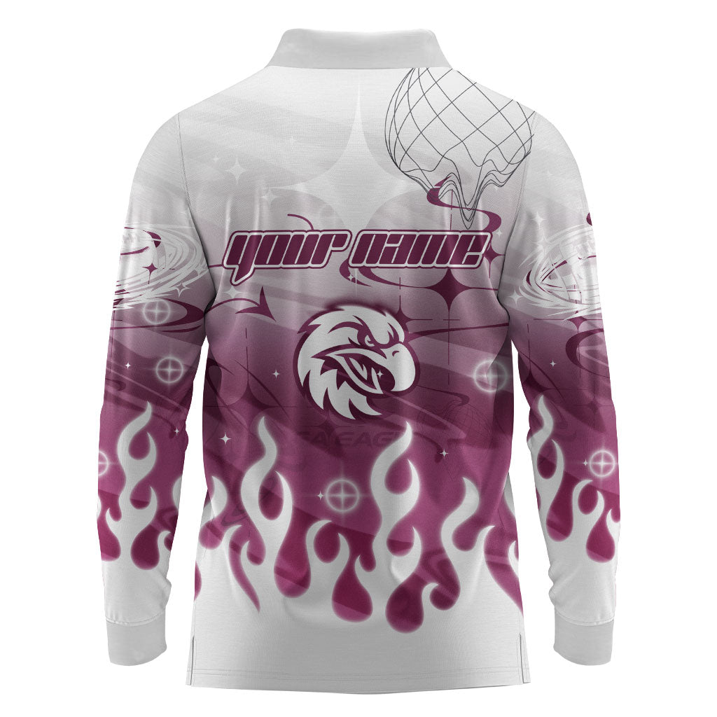Personalized Manly Warringah Sea Eagles Long Sleeve Polo Shirt Y2K Grunge Aesthetic With Cyber Flames and Starburst Graphics