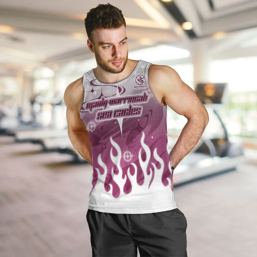 Personalized Manly Warringah Sea Eagles Men Tank Top Y2K Grunge Aesthetic With Cyber Flames and Starburst Graphics