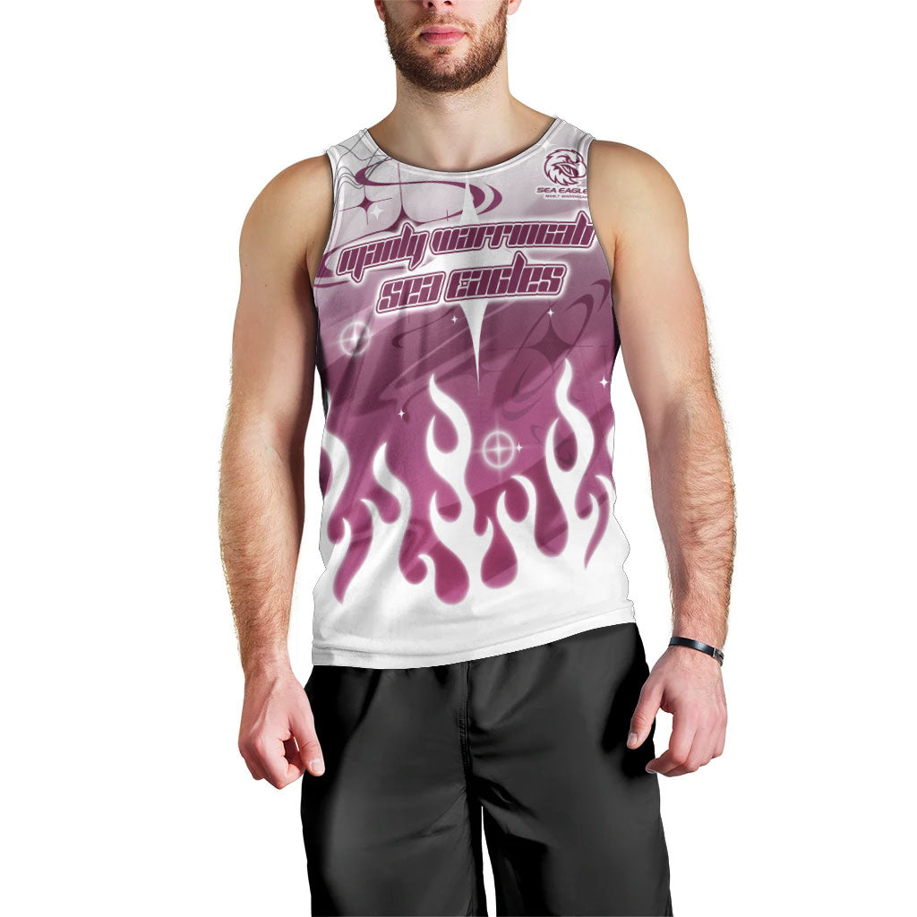 Personalized Manly Warringah Sea Eagles Men Tank Top Y2K Grunge Aesthetic With Cyber Flames and Starburst Graphics
