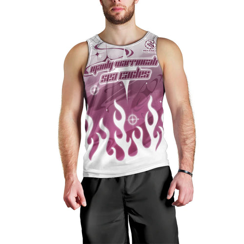 Personalized Manly Warringah Sea Eagles Men Tank Top Y2K Grunge Aesthetic With Cyber Flames and Starburst Graphics