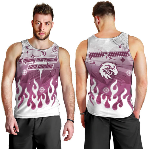 Personalized Manly Warringah Sea Eagles Men Tank Top Y2K Grunge Aesthetic With Cyber Flames and Starburst Graphics