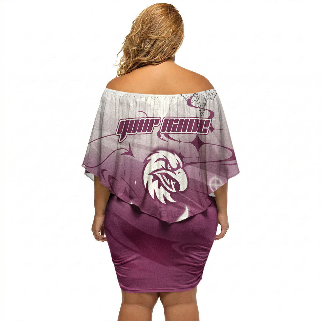 Personalized Manly Warringah Sea Eagles Off Shoulder Short Dress Y2K Grunge Aesthetic With Cyber Flames and Starburst Graphics