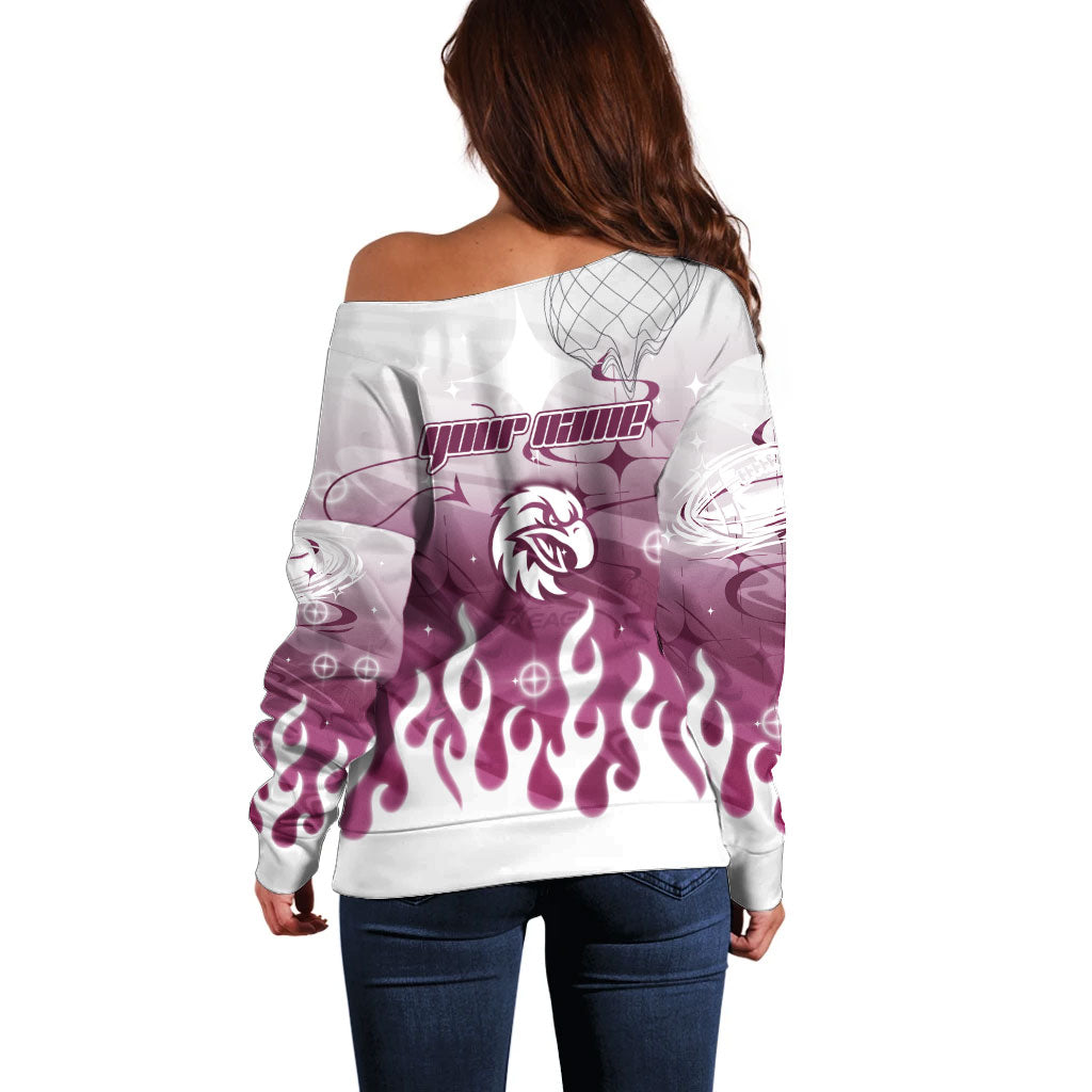 Personalized Manly Warringah Sea Eagles Off Shoulder Sweater Y2K Grunge Aesthetic With Cyber Flames and Starburst Graphics