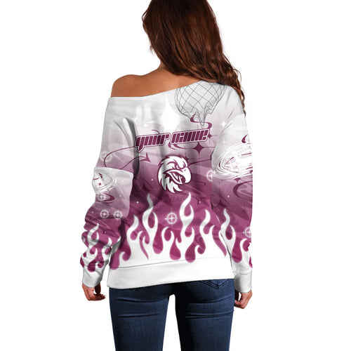 Personalized Manly Warringah Sea Eagles Off Shoulder Sweater Y2K Grunge Aesthetic With Cyber Flames and Starburst Graphics
