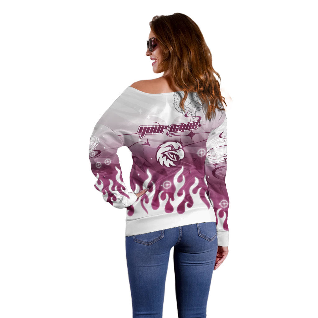 Personalized Manly Warringah Sea Eagles Off Shoulder Sweater Y2K Grunge Aesthetic With Cyber Flames and Starburst Graphics