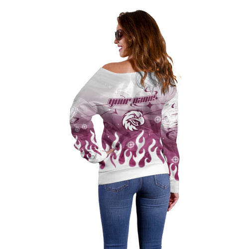 Personalized Manly Warringah Sea Eagles Off Shoulder Sweater Y2K Grunge Aesthetic With Cyber Flames and Starburst Graphics