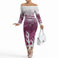 Personalized Manly Warringah Sea Eagles Off The Shoulder Long Sleeve Dress Y2K Grunge Aesthetic With Cyber Flames and Starburst Graphics
