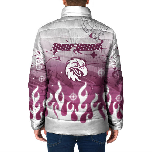Personalized Manly Warringah Sea Eagles Padded Jacket Y2K Grunge Aesthetic With Cyber Flames and Starburst Graphics