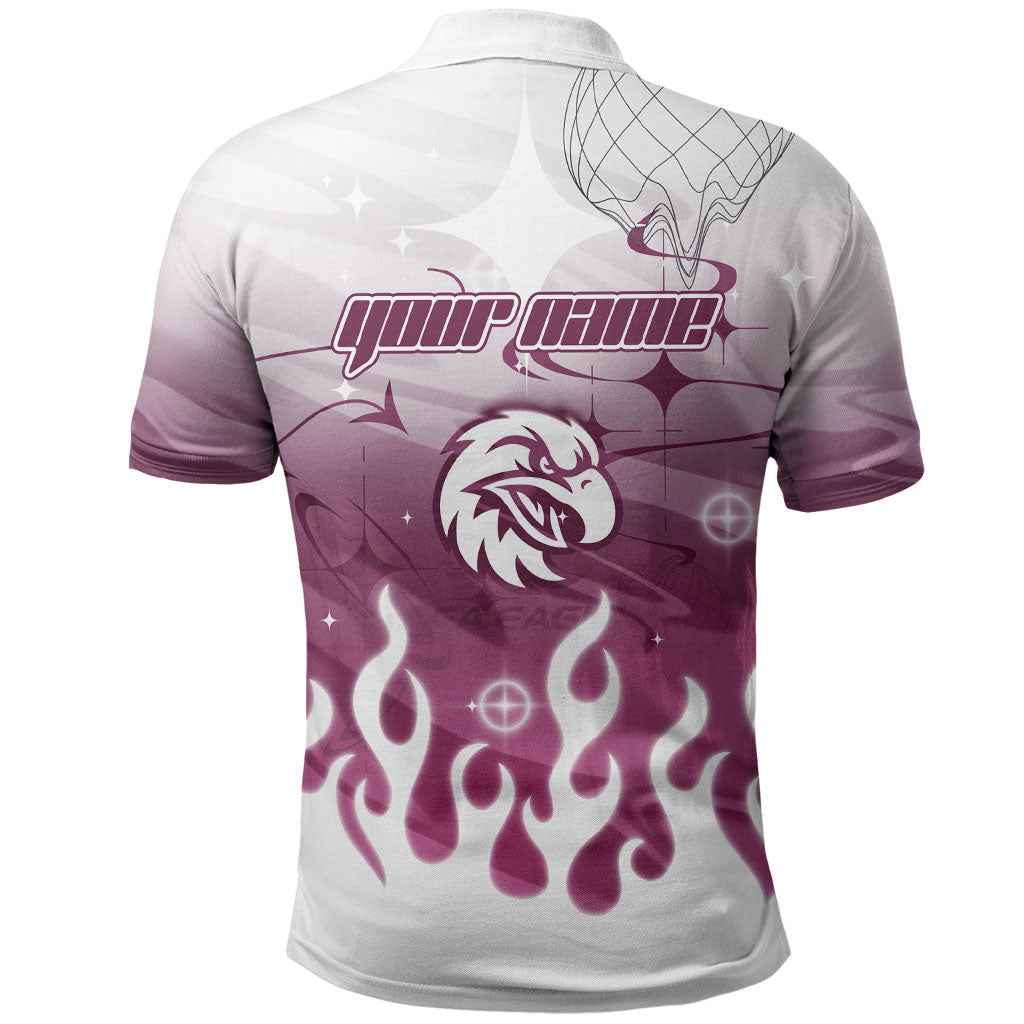 Personalized Manly Warringah Sea Eagles Polo Shirt Y2K Grunge Aesthetic With Cyber Flames and Starburst Graphics