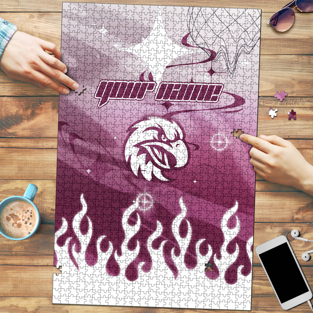 Personalized Manly Warringah Sea Eagles Puzzle Y2K Grunge Aesthetic With Cyber Flames and Starburst Graphics