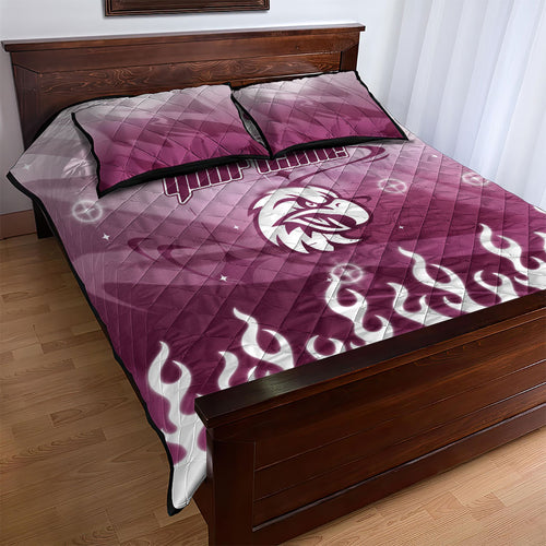 Personalized Manly Warringah Sea Eagles Quilt Bed Set Y2K Grunge Aesthetic With Cyber Flames and Starburst Graphics