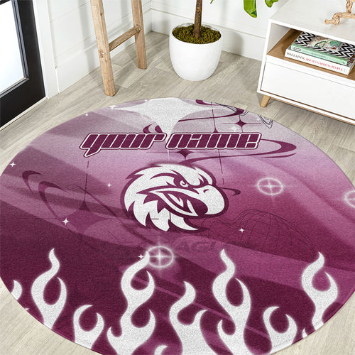 Personalized Manly Warringah Sea Eagles Round Carpet Y2K Grunge Aesthetic With Cyber Flames and Starburst Graphics