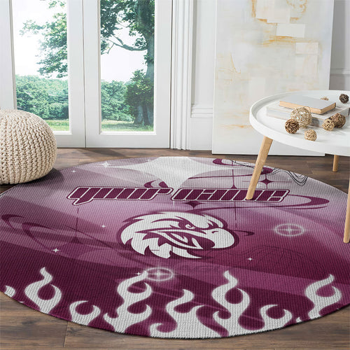 Personalized Manly Warringah Sea Eagles Round Carpet Y2K Grunge Aesthetic With Cyber Flames and Starburst Graphics