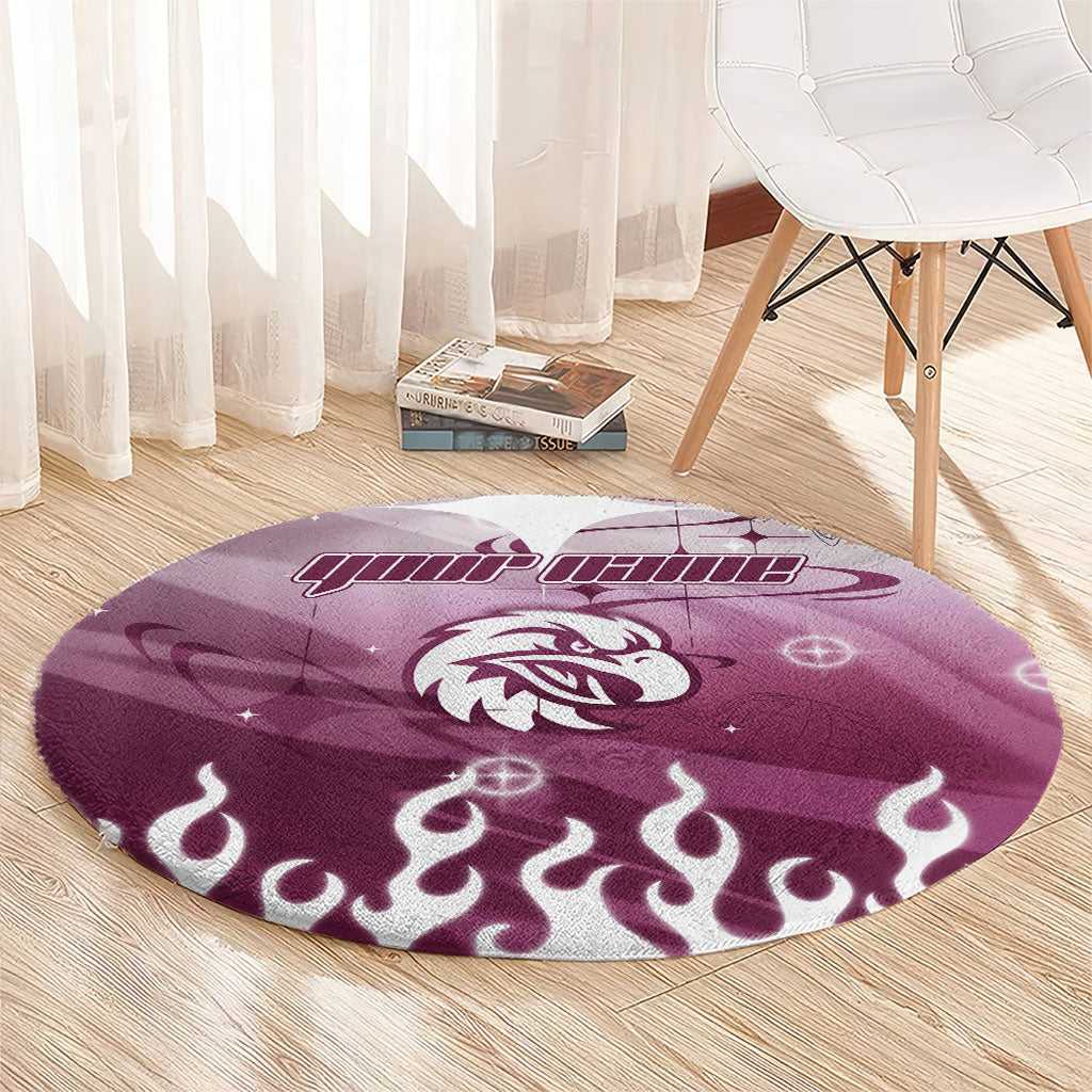 Personalized Manly Warringah Sea Eagles Round Carpet Y2K Grunge Aesthetic With Cyber Flames and Starburst Graphics