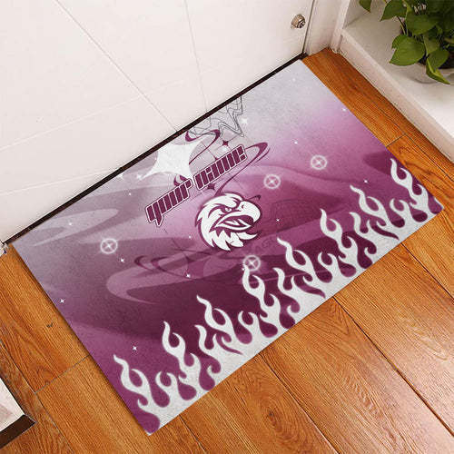 Personalized Manly Warringah Sea Eagles Rubber Doormat Y2K Grunge Aesthetic With Cyber Flames and Starburst Graphics