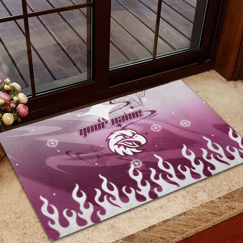 Personalized Manly Warringah Sea Eagles Rubber Doormat Y2K Grunge Aesthetic With Cyber Flames and Starburst Graphics