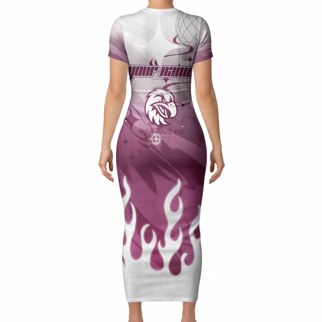 Personalized Manly Warringah Sea Eagles Short Sleeve Bodycon Dress Y2K Grunge Aesthetic With Cyber Flames and Starburst Graphics
