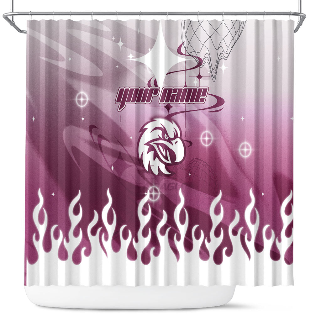 Personalized Manly Warringah Sea Eagles Shower Curtain Y2K Grunge Aesthetic With Cyber Flames and Starburst Graphics