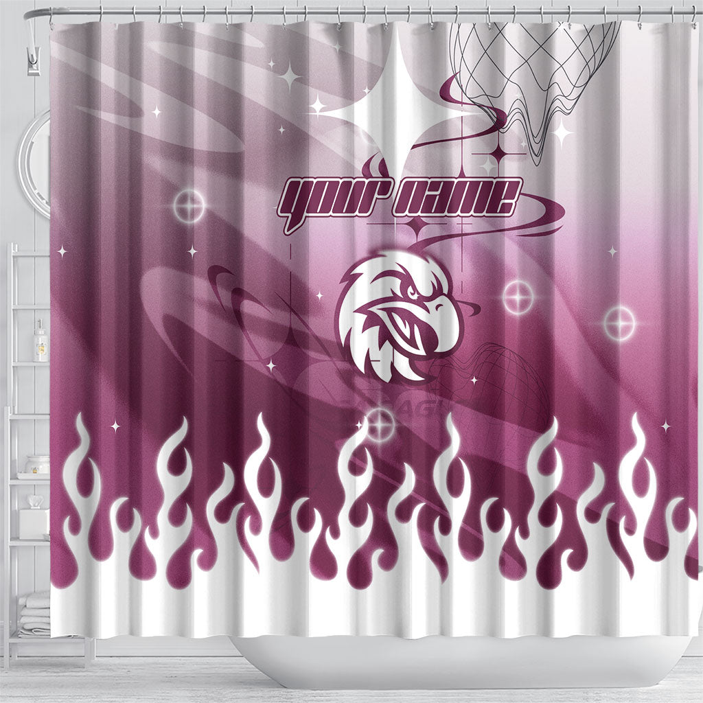 Personalized Manly Warringah Sea Eagles Shower Curtain Y2K Grunge Aesthetic With Cyber Flames and Starburst Graphics