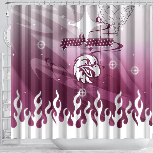 Personalized Manly Warringah Sea Eagles Shower Curtain Y2K Grunge Aesthetic With Cyber Flames and Starburst Graphics