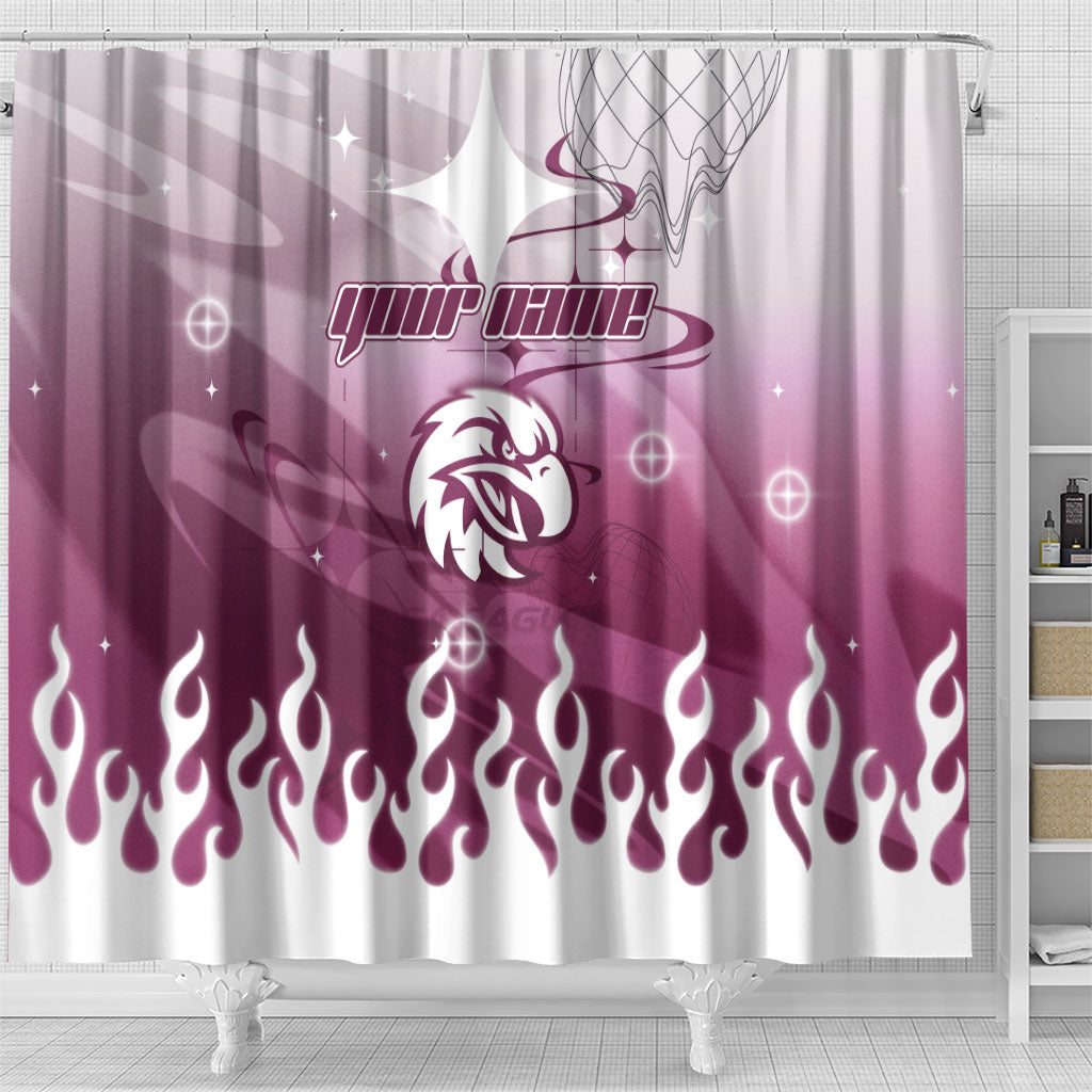 Personalized Manly Warringah Sea Eagles Shower Curtain Y2K Grunge Aesthetic With Cyber Flames and Starburst Graphics
