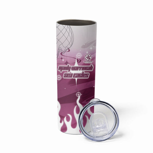 Personalized Manly Warringah Sea Eagles Skinny Tumbler Y2K Grunge Aesthetic With Cyber Flames and Starburst Graphics