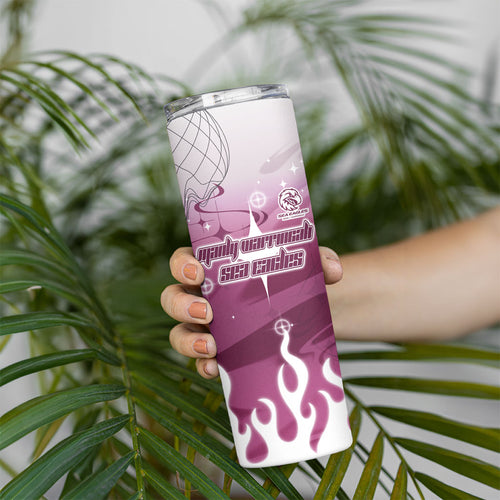 Personalized Manly Warringah Sea Eagles Skinny Tumbler Y2K Grunge Aesthetic With Cyber Flames and Starburst Graphics