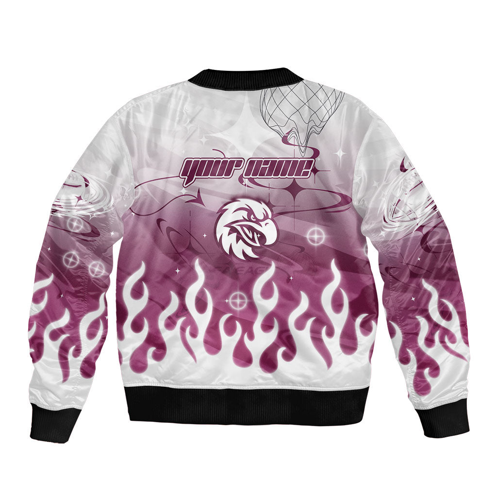 Personalized Manly Warringah Sea Eagles Sleeve Zip Bomber Jacket Y2K Grunge Aesthetic With Cyber Flames and Starburst Graphics