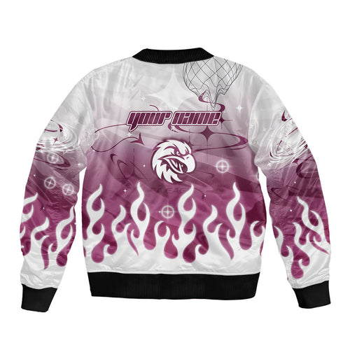 Personalized Manly Warringah Sea Eagles Sleeve Zip Bomber Jacket Y2K Grunge Aesthetic With Cyber Flames and Starburst Graphics