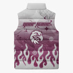Personalized Manly Warringah Sea Eagles Sleeveless Puffer Jacket Y2K Grunge Aesthetic With Cyber Flames and Starburst Graphics