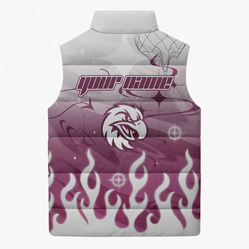 Personalized Manly Warringah Sea Eagles Sleeveless Puffer Jacket Y2K Grunge Aesthetic With Cyber Flames and Starburst Graphics