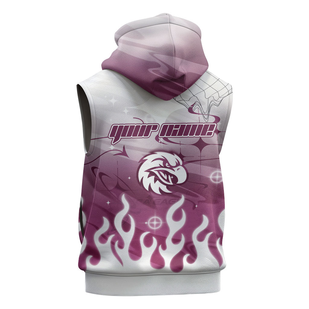 Personalized Manly Warringah Sea Eagles Sleeveless Zip Hoodie Y2K Grunge Aesthetic With Cyber Flames and Starburst Graphics
