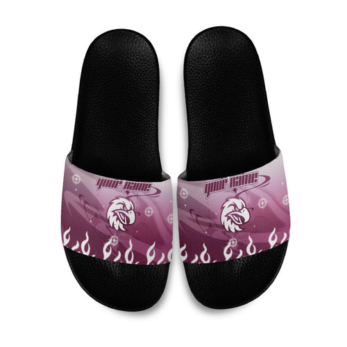 Personalized Manly Warringah Sea Eagles Slide Sandals Y2K Grunge Aesthetic With Cyber Flames and Starburst Graphics