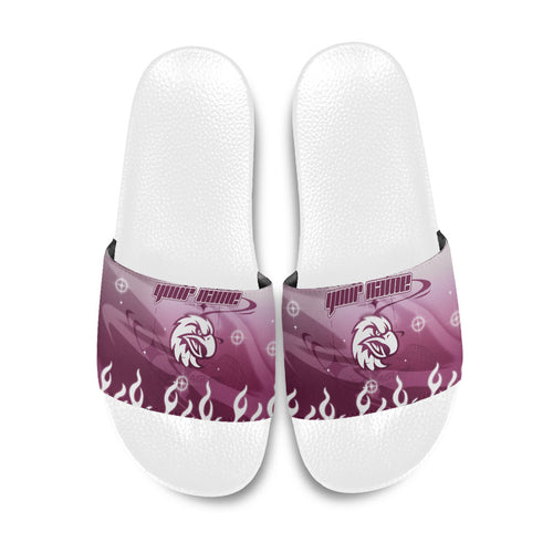 Personalized Manly Warringah Sea Eagles Slide Sandals Y2K Grunge Aesthetic With Cyber Flames and Starburst Graphics