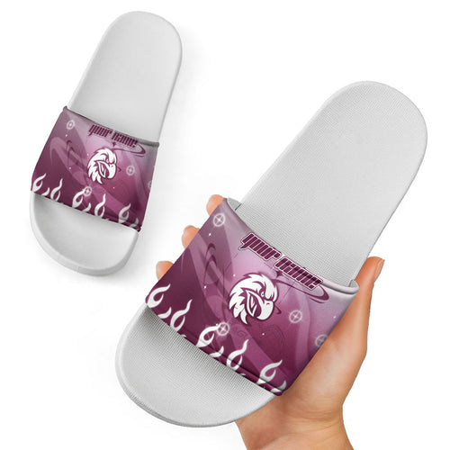 Personalized Manly Warringah Sea Eagles Slide Sandals Y2K Grunge Aesthetic With Cyber Flames and Starburst Graphics