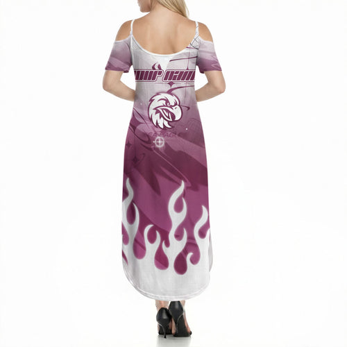 Personalized Manly Warringah Sea Eagles Summer Maxi Dress Y2K Grunge Aesthetic With Cyber Flames and Starburst Graphics