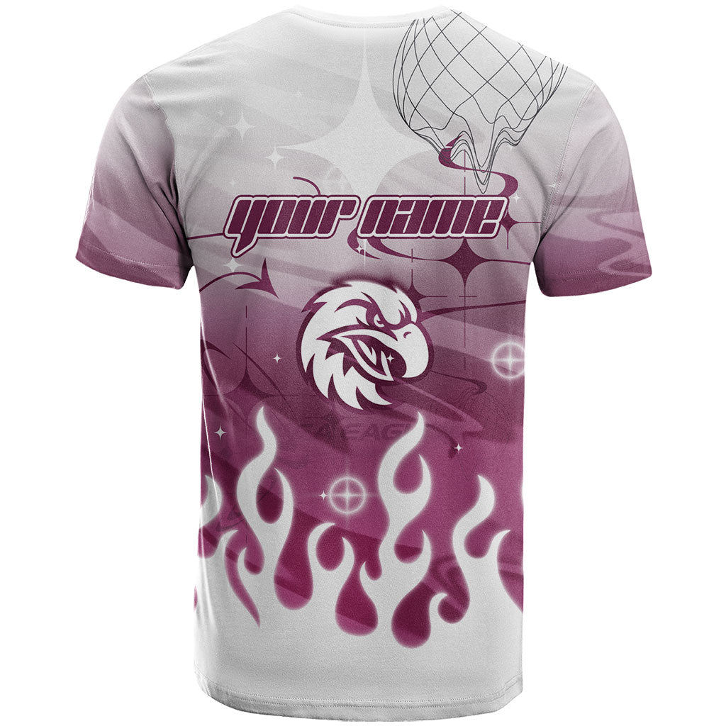 Personalized Manly Warringah Sea Eagles T Shirt Y2K Grunge Aesthetic With Cyber Flames and Starburst Graphics