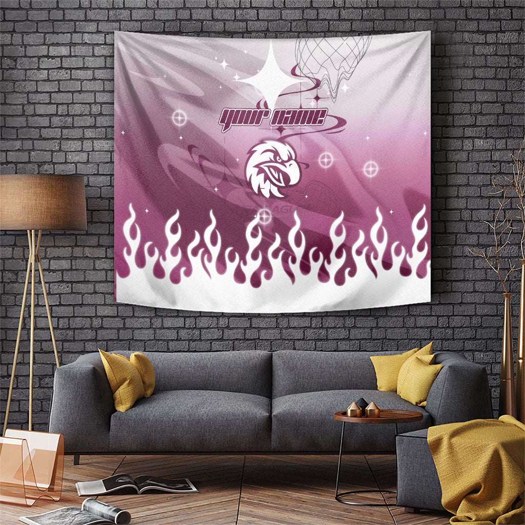 Personalized Manly Warringah Sea Eagles Tapestry Y2K Grunge Aesthetic With Cyber Flames and Starburst Graphics