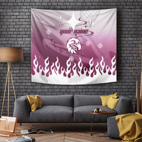 Personalized Manly Warringah Sea Eagles Tapestry Y2K Grunge Aesthetic With Cyber Flames and Starburst Graphics