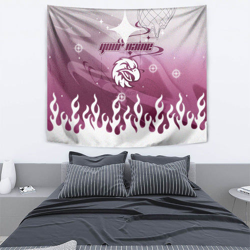 Personalized Manly Warringah Sea Eagles Tapestry Y2K Grunge Aesthetic With Cyber Flames and Starburst Graphics