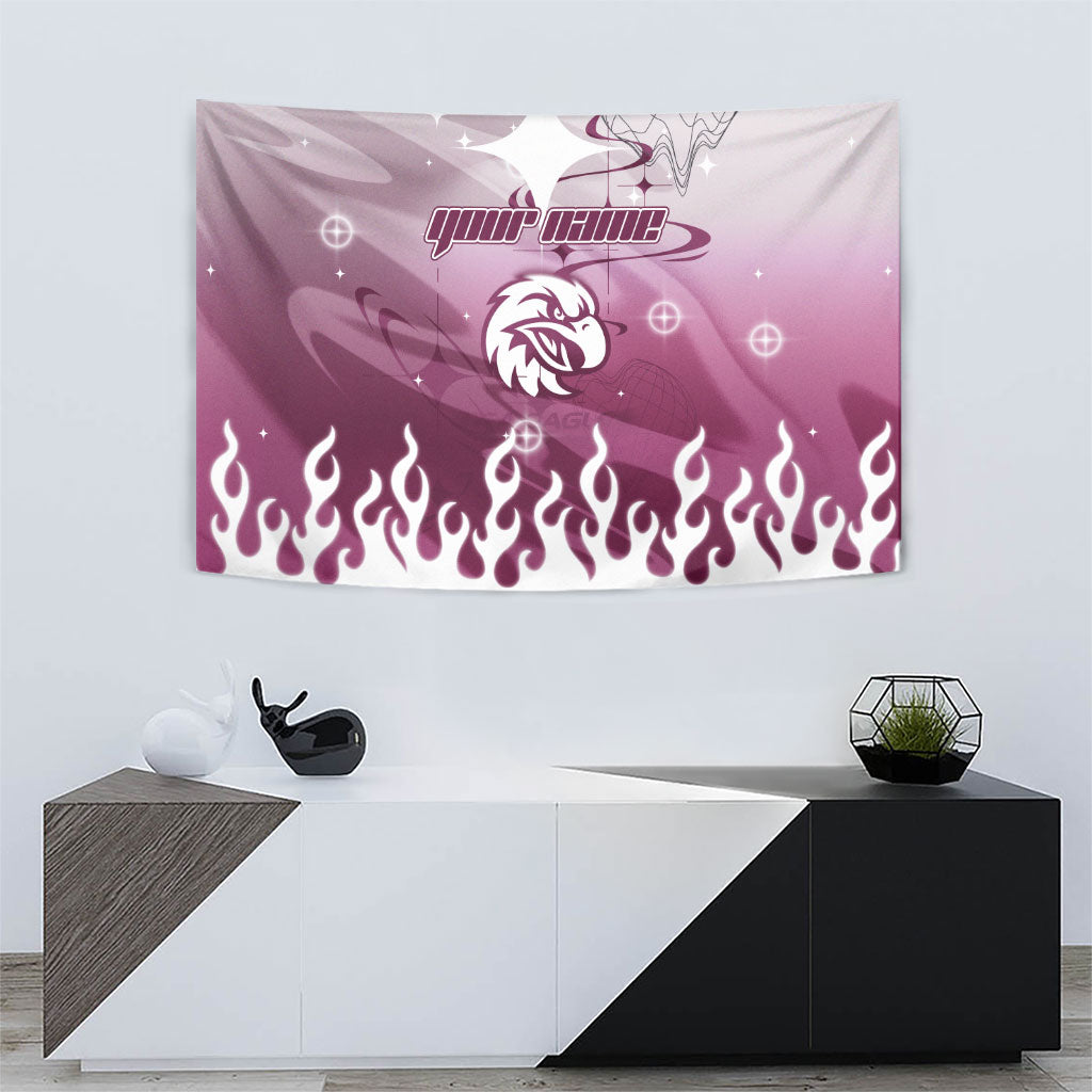 Personalized Manly Warringah Sea Eagles Tapestry Y2K Grunge Aesthetic With Cyber Flames and Starburst Graphics