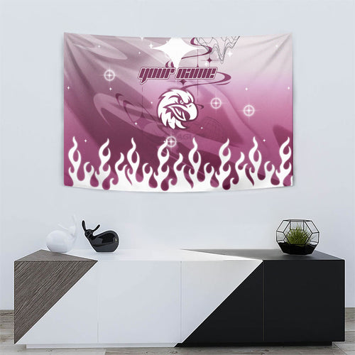 Personalized Manly Warringah Sea Eagles Tapestry Y2K Grunge Aesthetic With Cyber Flames and Starburst Graphics