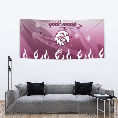 Personalized Manly Warringah Sea Eagles Tapestry Y2K Grunge Aesthetic With Cyber Flames and Starburst Graphics