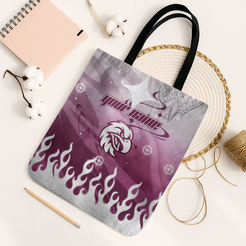 Personalized Manly Warringah Sea Eagles Tote Bag Y2K Grunge Aesthetic With Cyber Flames and Starburst Graphics