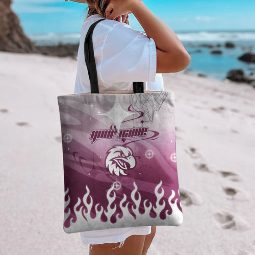 Personalized Manly Warringah Sea Eagles Tote Bag Y2K Grunge Aesthetic With Cyber Flames and Starburst Graphics