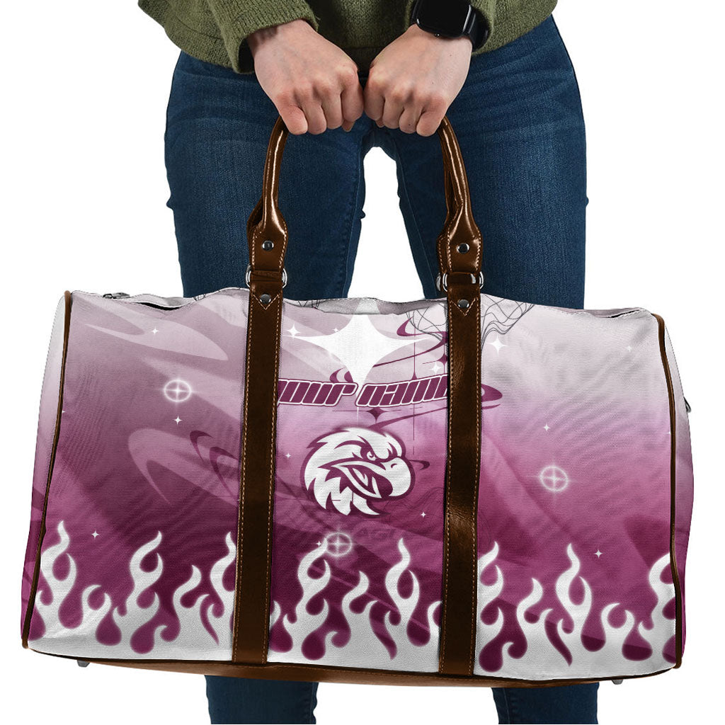 Personalized Manly Warringah Sea Eagles Travel Bag Y2K Grunge Aesthetic With Cyber Flames and Starburst Graphics