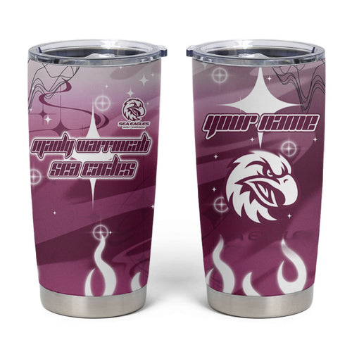Personalized Manly Warringah Sea Eagles Tumbler Cup Y2K Grunge Aesthetic With Cyber Flames and Starburst Graphics