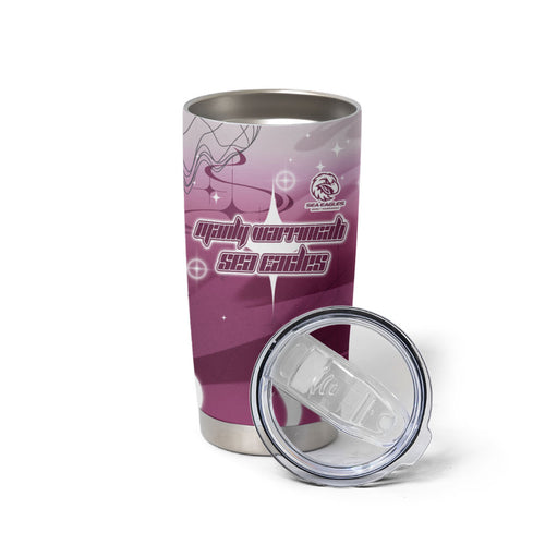 Personalized Manly Warringah Sea Eagles Tumbler Cup Y2K Grunge Aesthetic With Cyber Flames and Starburst Graphics