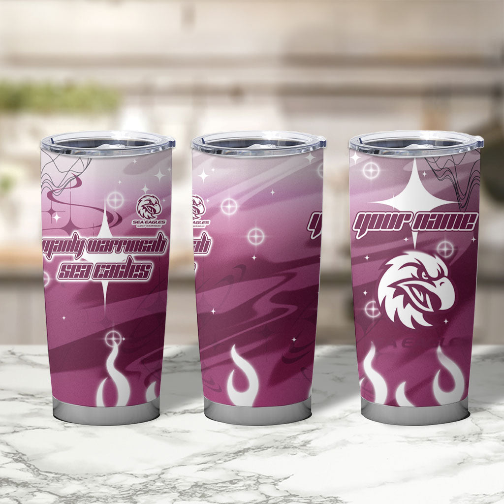 Personalized Manly Warringah Sea Eagles Tumbler Cup Y2K Grunge Aesthetic With Cyber Flames and Starburst Graphics