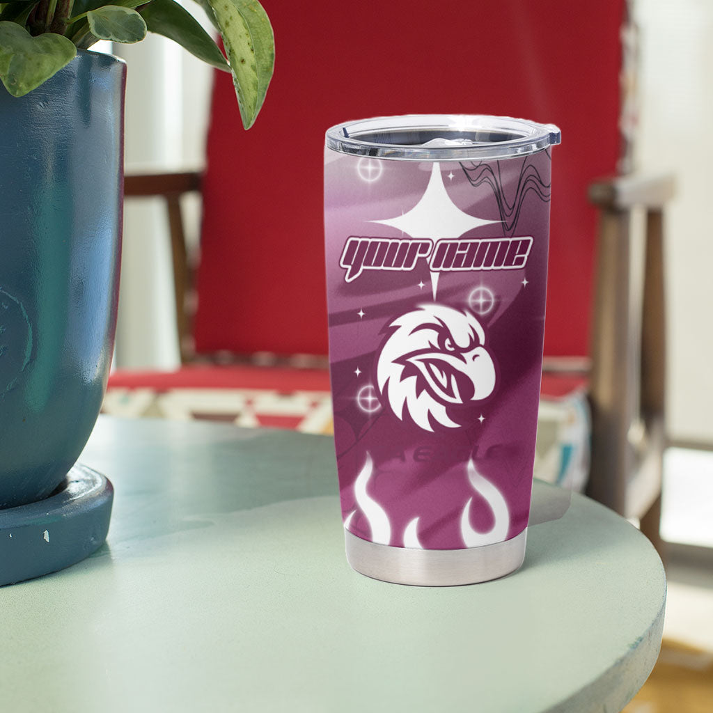 Personalized Manly Warringah Sea Eagles Tumbler Cup Y2K Grunge Aesthetic With Cyber Flames and Starburst Graphics
